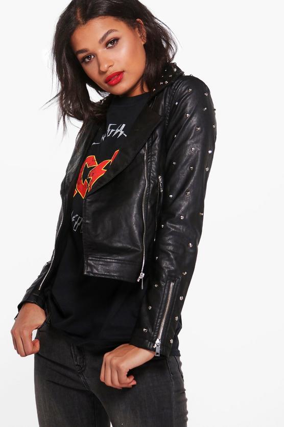 Elizabeth Studded PU Biker Jacket